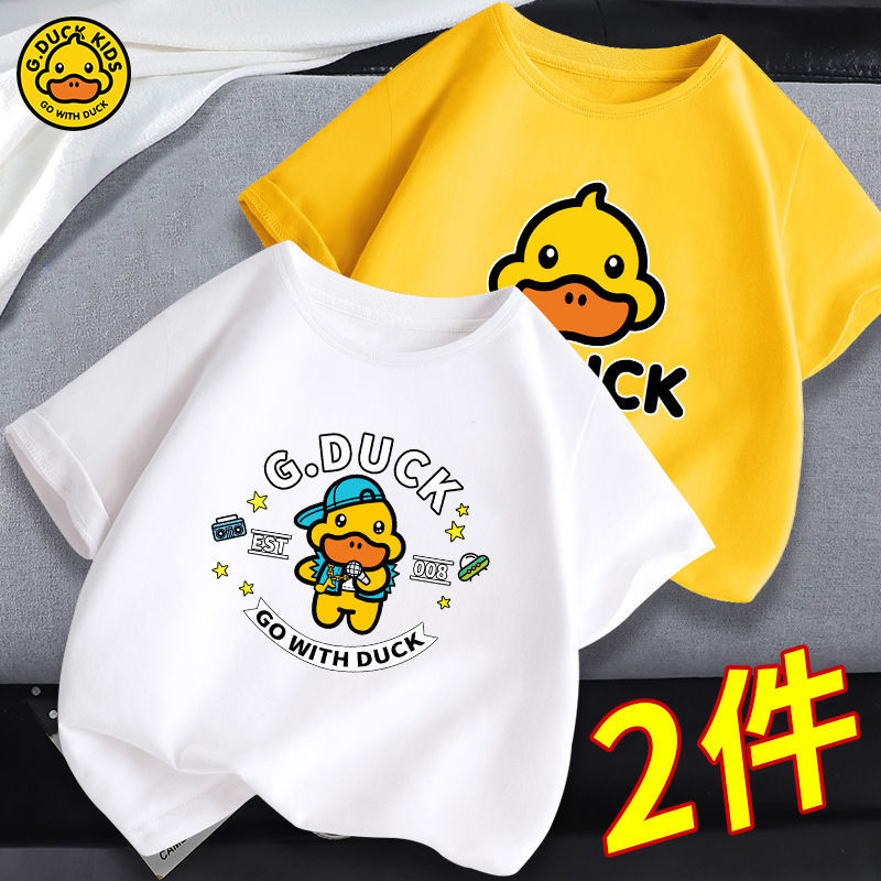 Little yellow duck new cotton children's short-sleeved t-shirt boys and girls cartoon print girl T-shirt big children foreign style summer dress