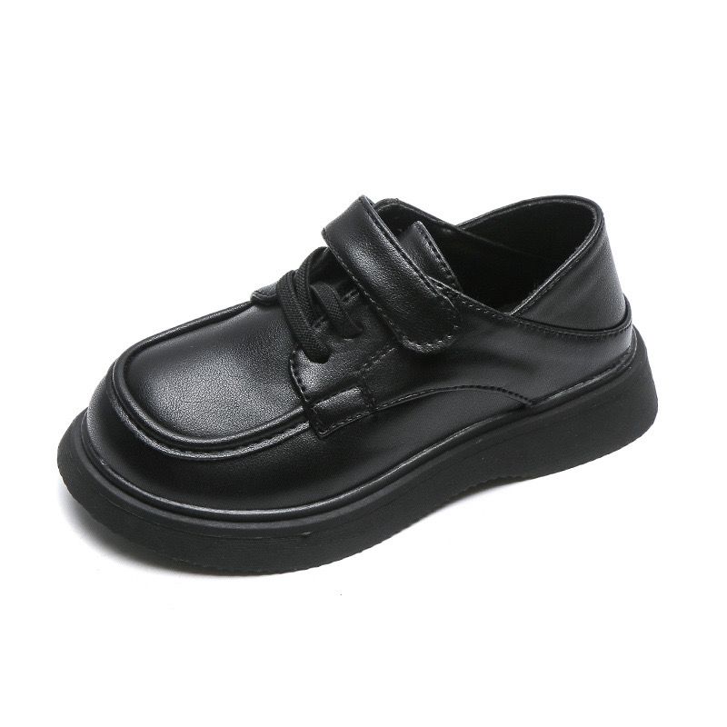 Children's leather shoes 2022 spring new soft bottom soft surface lace up Velcro retro preppy style boys and girls single shoes