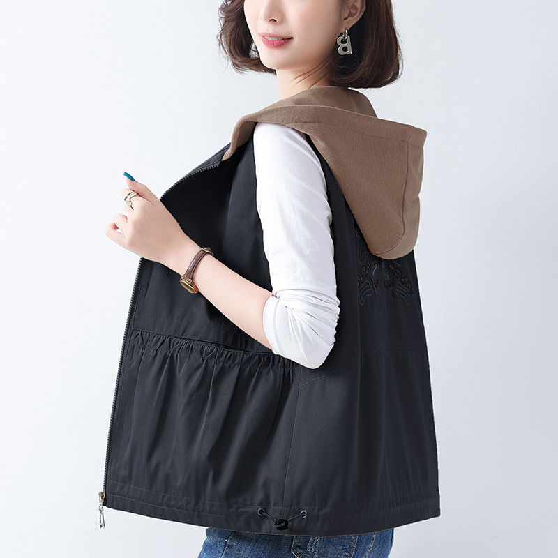 Women's Vest New 2023 Spring Loose Hooded Cardigan Thin Top Large Size Short Vest Jacket Women
