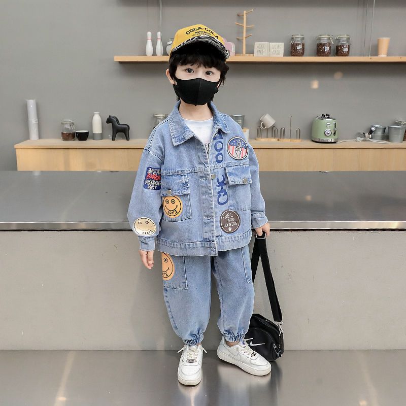 童裝男童春裝牛仔套裝2023新款兒童3-6歲男寶寶卡通韓版牛仔套裝