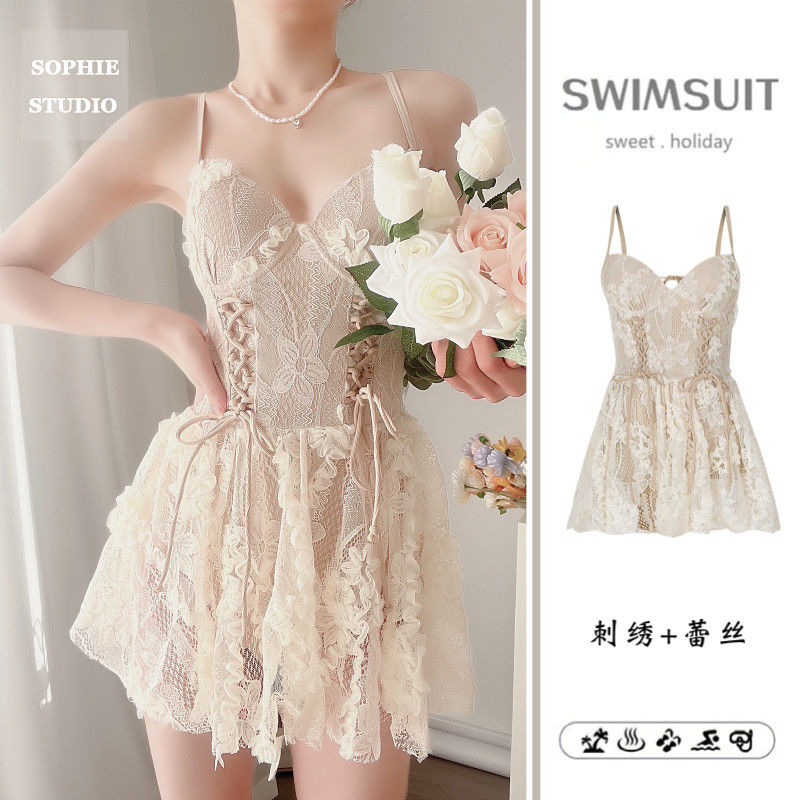 2023 new internet celebrity one-piece French hot spring vacation fairy style ins temperament belly-covering slimming swimsuit for women