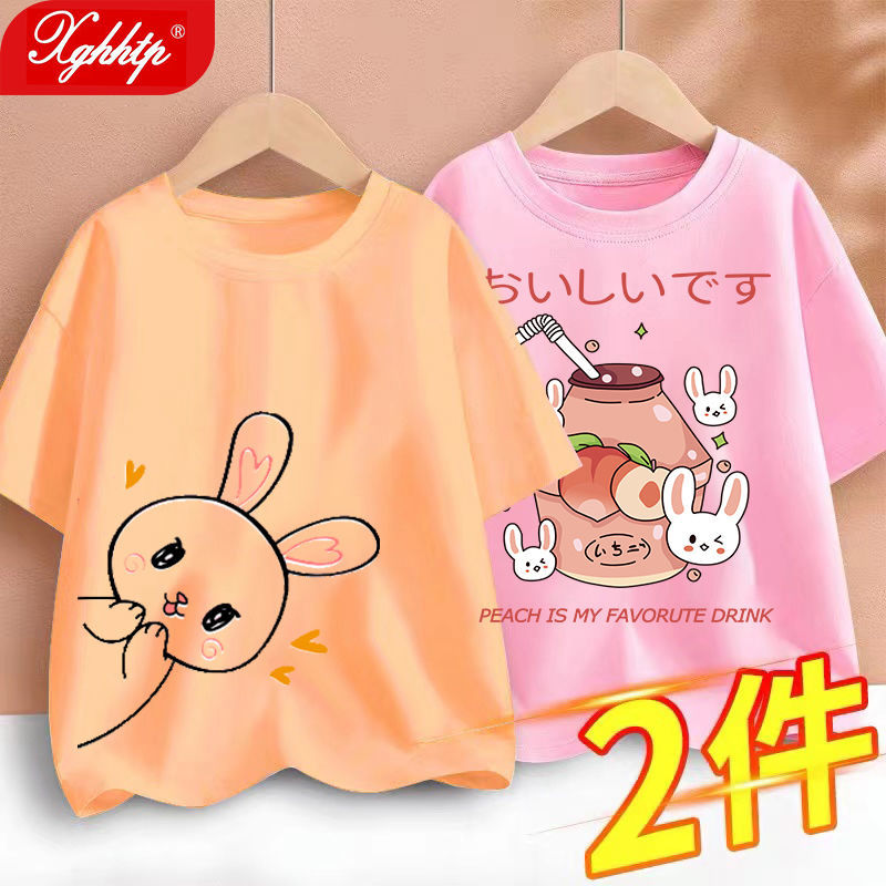 Short-sleeved children's 100% cotton t-shirt girls' clothing 2022 new middle and big children's round neck printed summer tops