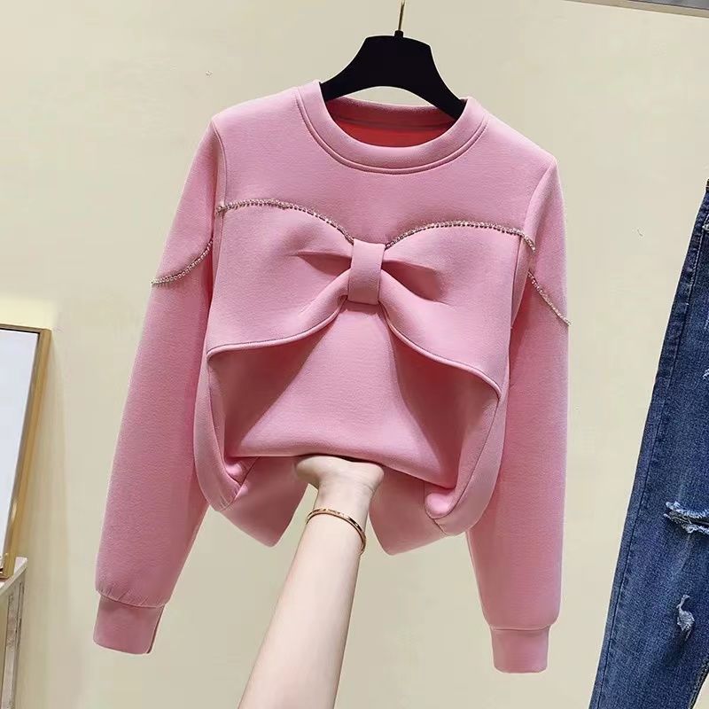 女童洋氣春裝上衣2022新款中大童女孩寬鬆百搭可愛蝴蝶結短款上衣