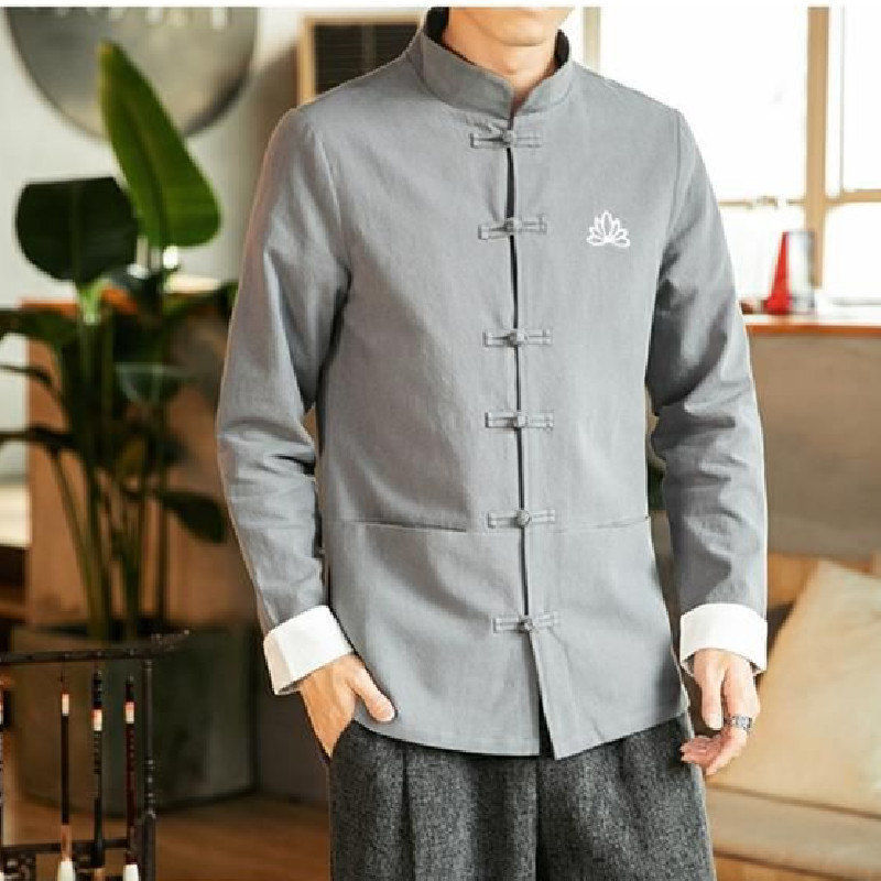 唐装汉服夹克刺绣中国风男装大码中式青年古装盘扣国潮纯色居士服