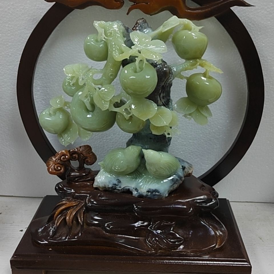 天然岫玉摆件玉石花料摆件平安如意摆件苹果摆件玉石安居乐业雕刻