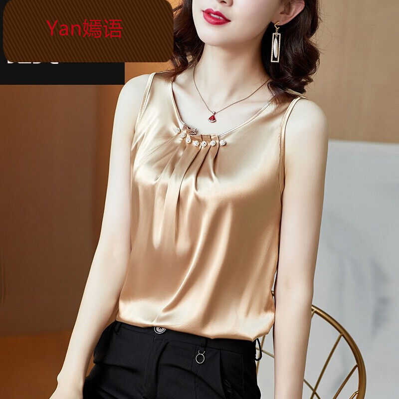 Vest suspender women's bottomed shirt with small suit inside, summer spring and autumn versatile nail bead design French top