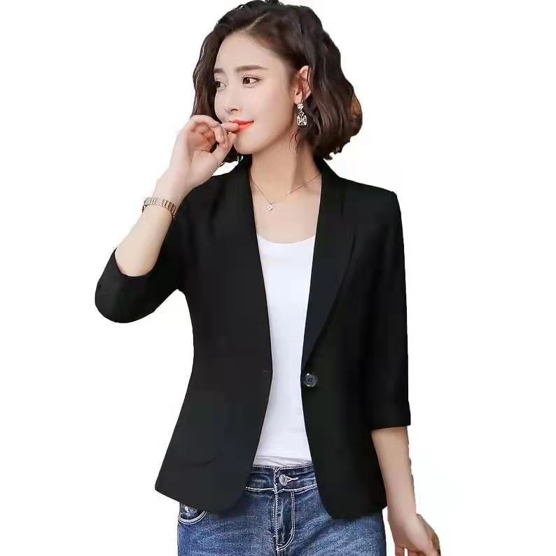 Short summer small suit jacket women's Korean version slim fit large size three-quarter sleeves thin casual sunscreen top