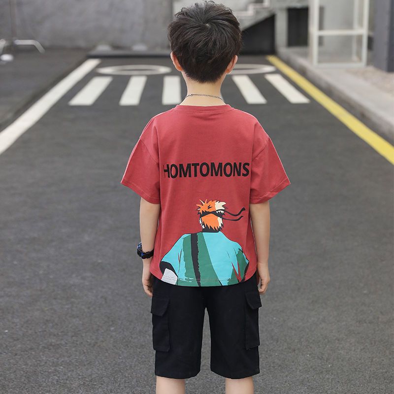 童装男童套装夏季潮流新款时尚休闲中大童网红火影忍者短袖两件套