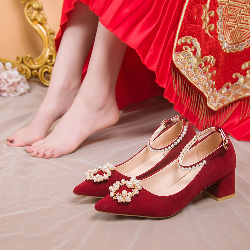 秀禾服新娘结婚鞋婚纱两穿孕妇鞋新款不累脚粗跟中式高跟鞋子