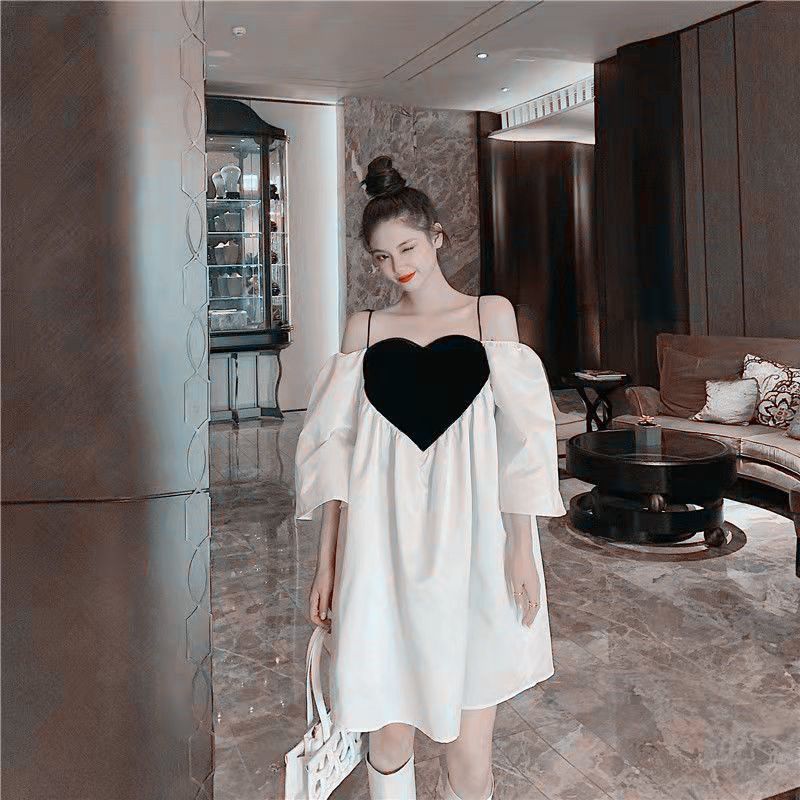 Large size Hong Kong style suspenders love slimming pregnant women fat MM dress loose pure desire women's dress 300 catties