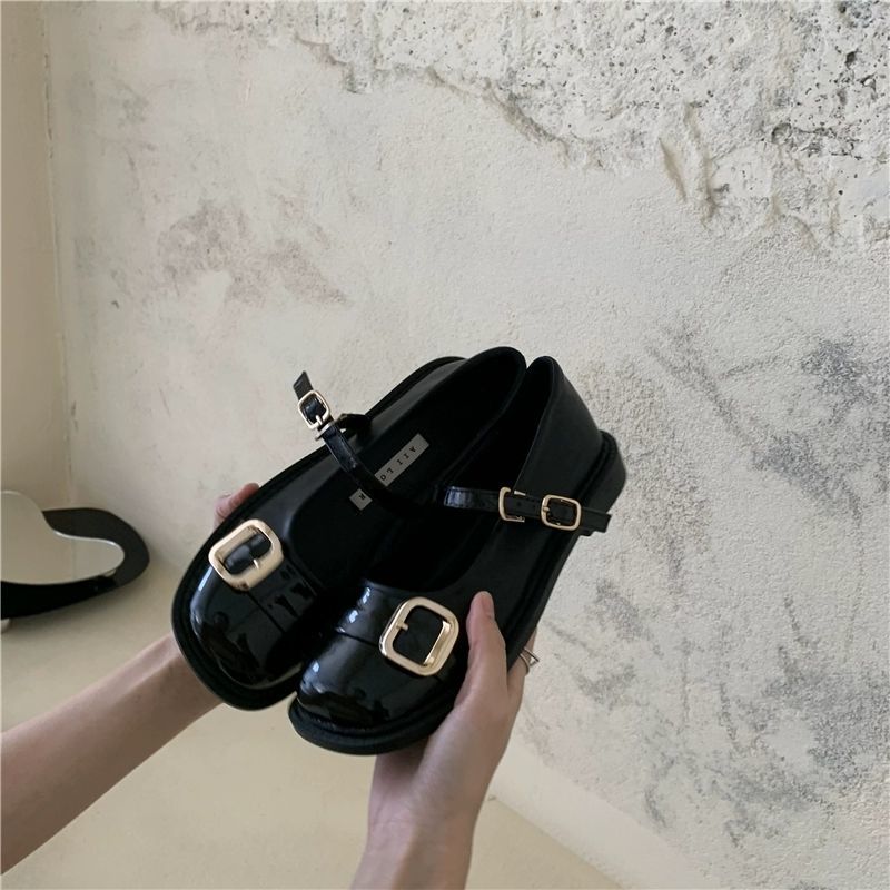  new spring and summer French evening style round toe flat buckle small leather shoes women's all-match Mary Jane women's shoes