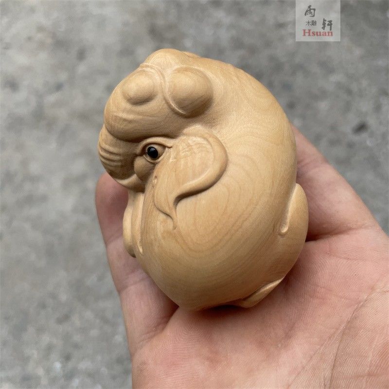 綠檀木雕可愛動物手把件男士把玩件汽車裝飾桌面大象小葉黃楊擺件