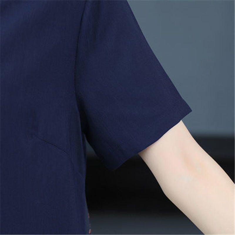  new mother's dress summer skirt noble temperament cheongsam middle-aged and elderly women's short-sleeved dress mid-length