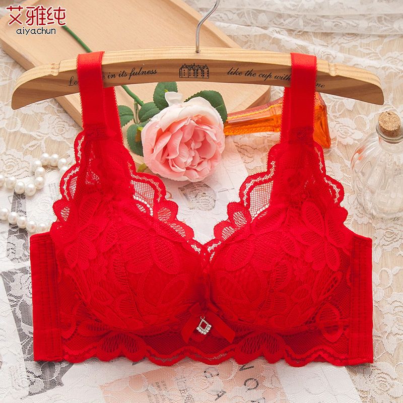New style underwear women's thickened non-steel ring small breasts gathered adjustable top support anti-sagging closed breast lace bra