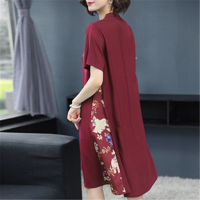  new mother's dress summer skirt noble temperament cheongsam middle-aged and elderly women's short-sleeved dress mid-length