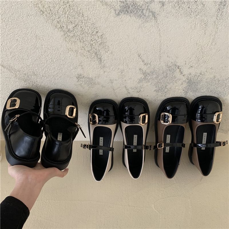  new spring and summer French evening style round toe flat buckle small leather shoes women's all-match Mary Jane women's shoes