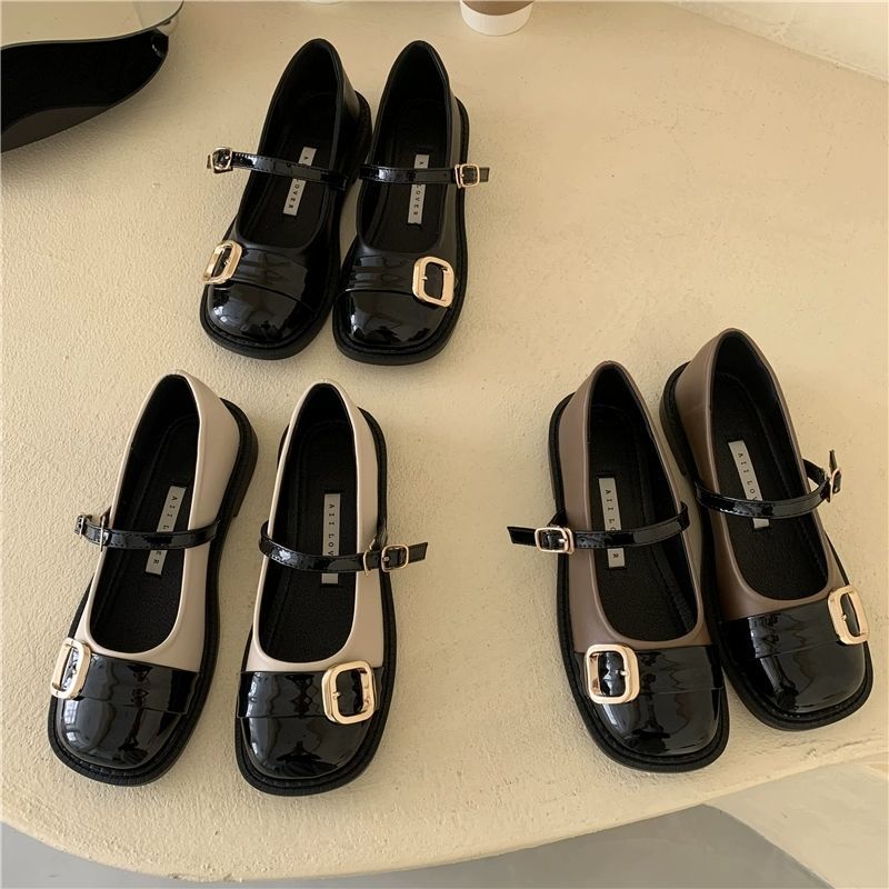  new spring and summer French evening style round toe flat buckle small leather shoes women's all-match Mary Jane women's shoes