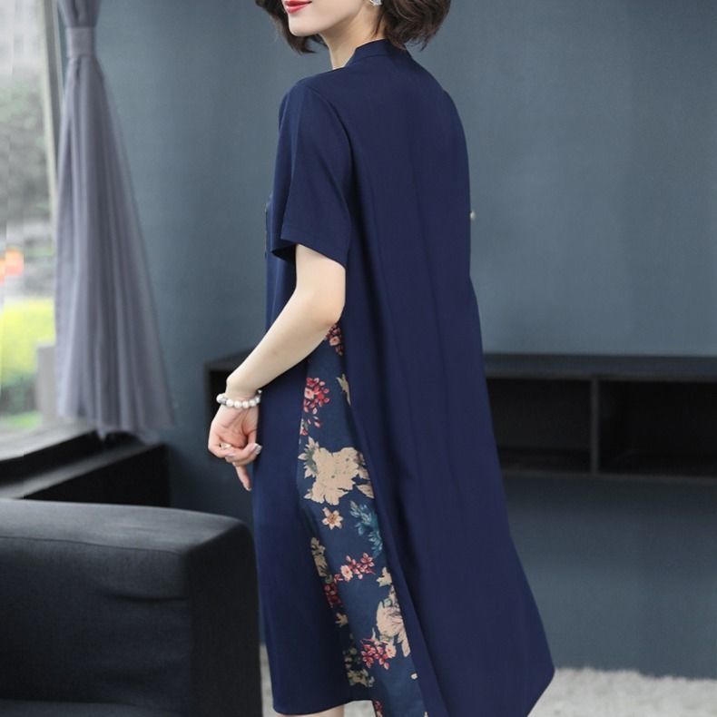  new mother's dress summer skirt noble temperament cheongsam middle-aged and elderly women's short-sleeved dress mid-length