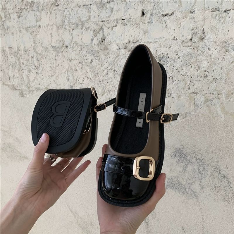  new spring and summer French evening style round toe flat buckle small leather shoes women's all-match Mary Jane women's shoes