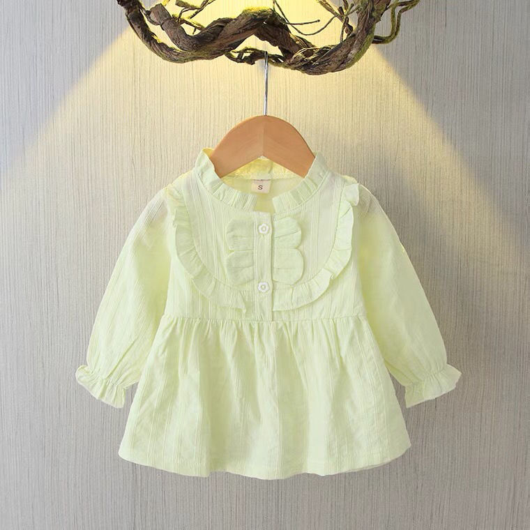 女童长袖衬衣春秋新款童装中小童女宝宝洋气套头衫儿童纯色衬衫
