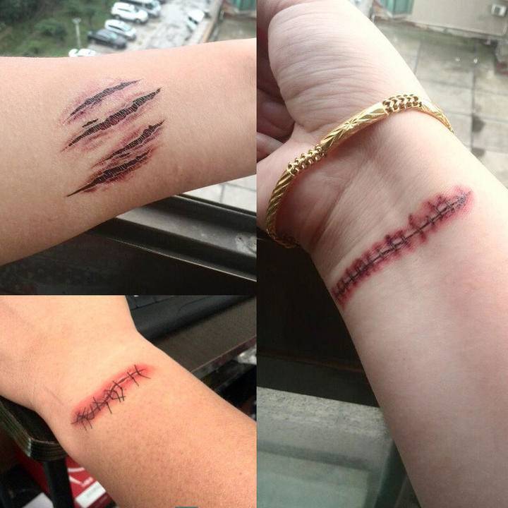 万圣节贴纸防水仿真抓痕咬痕 假伤口纹身贴纸缝针伤疤 僵尸吸血鬼