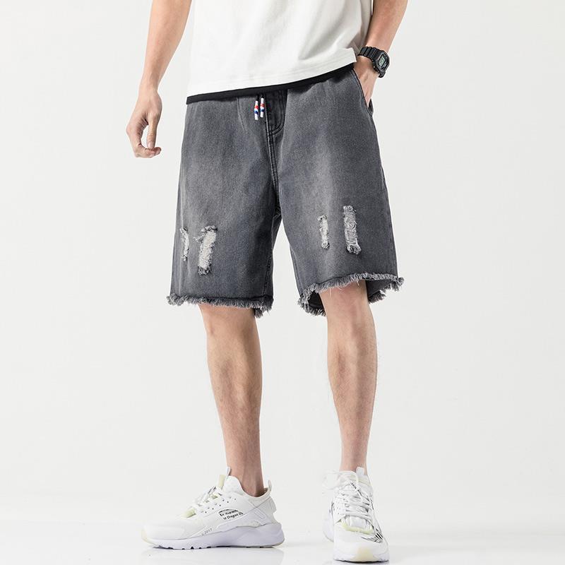 Denim shorts men's summer Hong Kong style self-cultivation simple all-match tooling five-point pants casual trendy brand handsome straight breeches