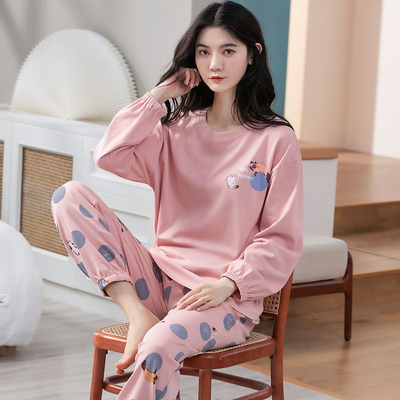 新品睡衣女士春秋款純棉長袖家居服春冬季韓版套頭可外穿大碼套裝