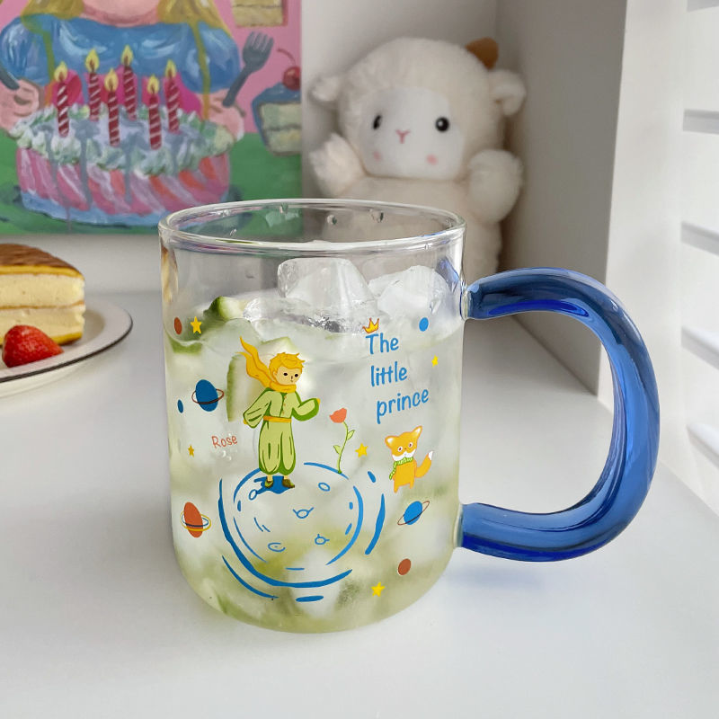 可爱卡通水杯星球男孩玻璃杯家用创意韩式带把杯大容量早餐牛奶杯