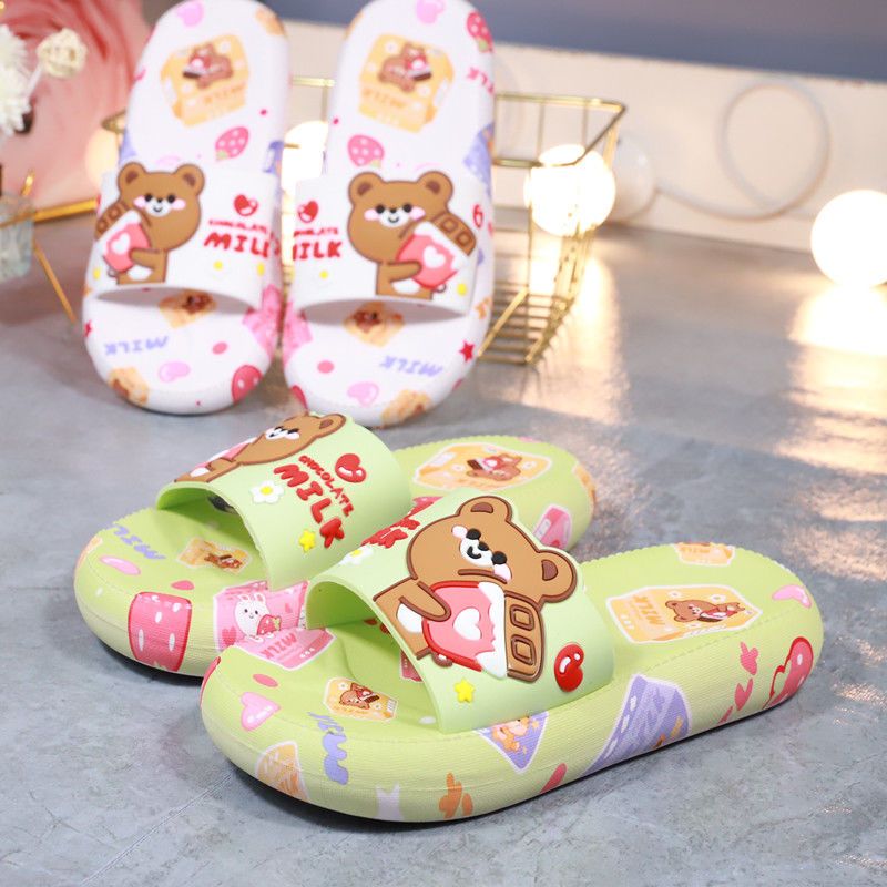 Slippers women's summer thick bottom net red cartoon cute bear home bathroom sandals and slippers non-slip high-heeled fashion outerwear