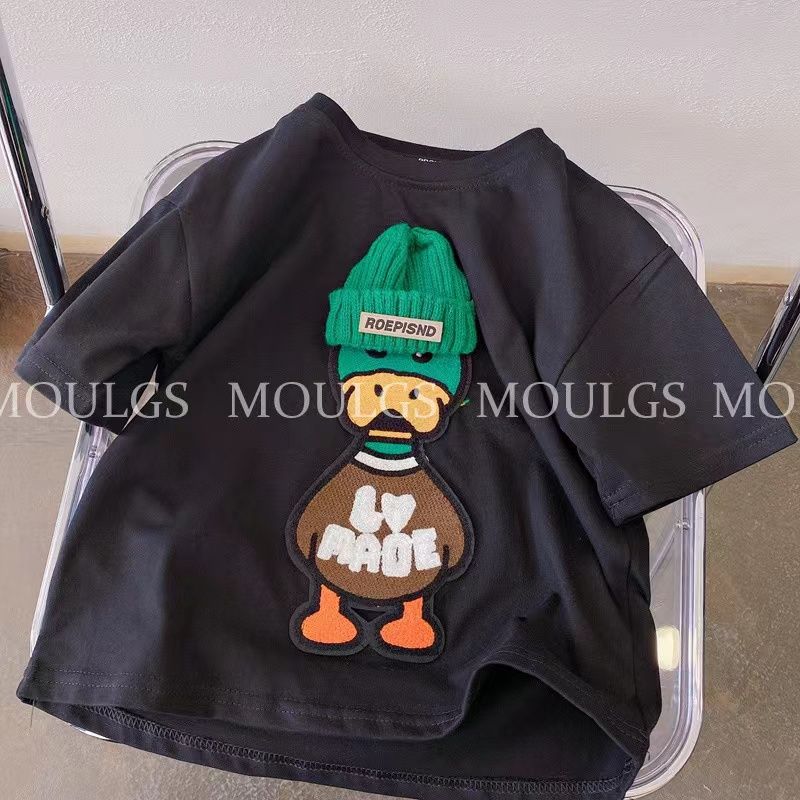 Embroidered duck all-match casual short-sleeved T-shirt~Korean version of children's clothing 2022 spring new products popular for boys and girls