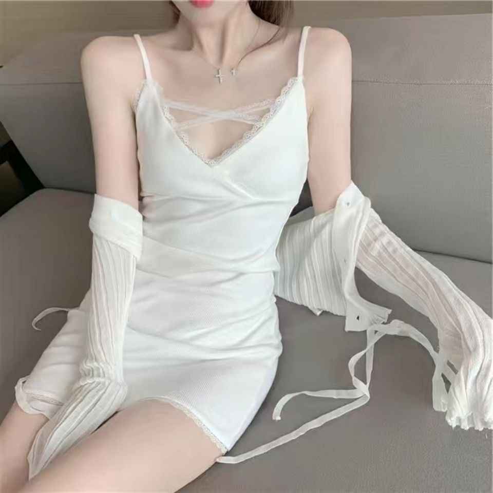 Pure desire wind lace edge suspender dress sexy self-cultivation thin vest skirt with bottoming bag hip skirt female