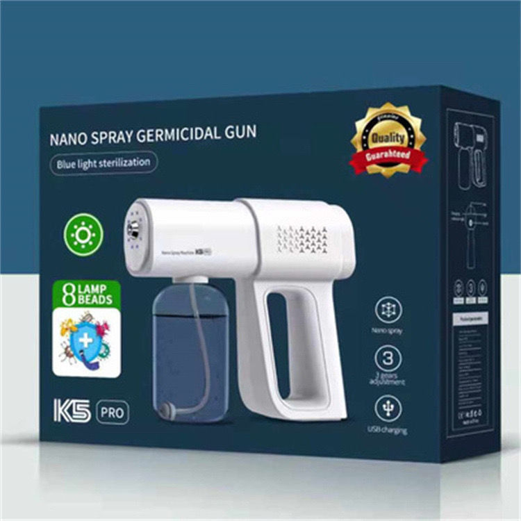 Upgraded k5pro disinfection gun household nano blue light long distance alcohol spray handheld USB charging model