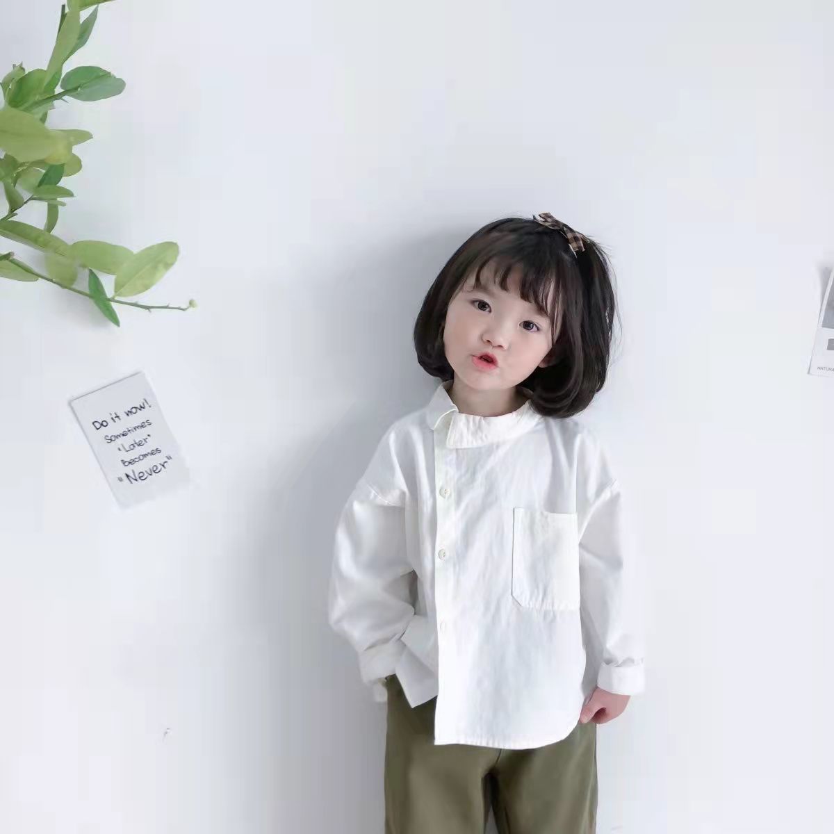 Spring and Autumn Boys and girls 2022 new retro handsome trendy top baby personality partial collar design cotton linen shirt
