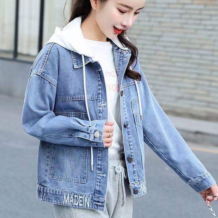 Spring new denim short jacket women's Korean version loose all-match casual hooded small fresh jacket trendy