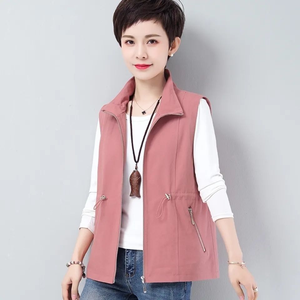 (with lining) spring and autumn short style 2021 new middle-aged mother's coat waist casual coat vest versatile trendy