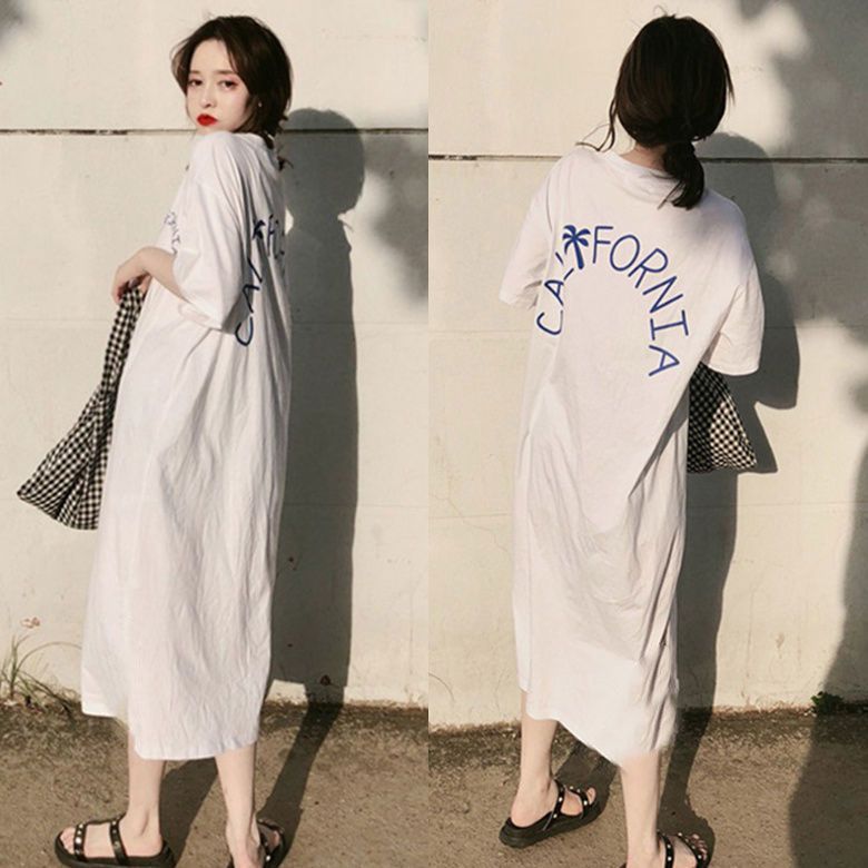 Nightdress women summer  new student Korean loose summer short sleeve long nightwear women can wear out home clothes