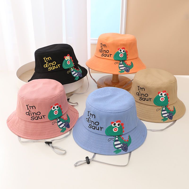 2023 Spring Girls Casual Cotton Sun Hat Children's Basin Hat Cute Cartoon Dinosaur Boy Sunscreen Fisherman Hat