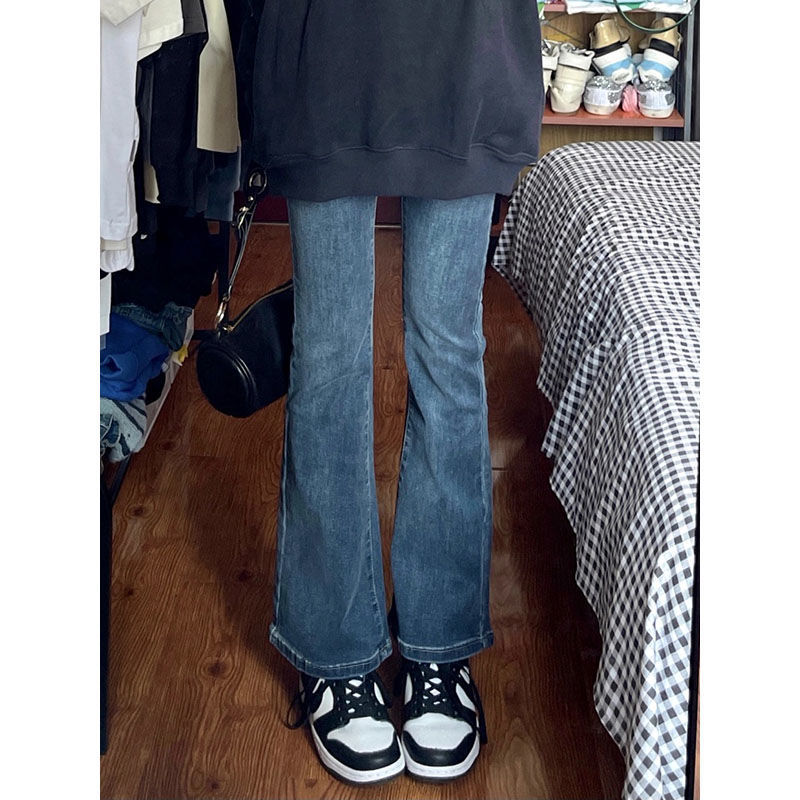 大碼胖MM微喇叭牛仔褲女春秋季新款高腰直筒修身顯瘦闊腿褲子