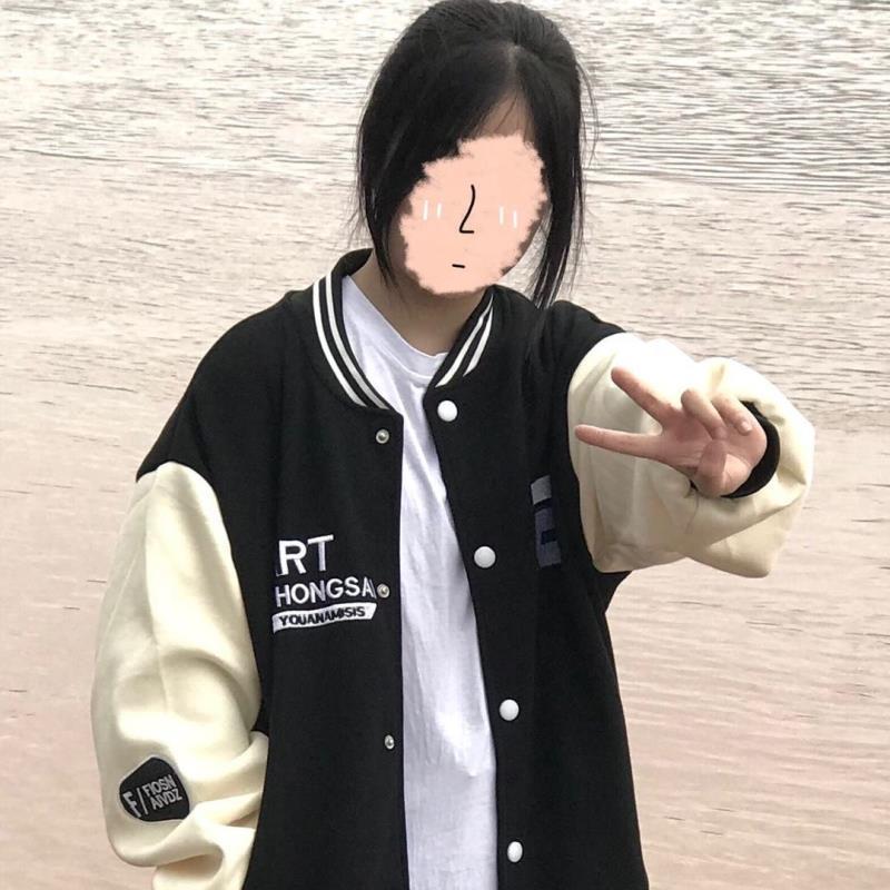 2022 spring and autumn baseball uniform women's short style all-match stitching locomotive loose Korean version of Harajuku BF splicing jacket