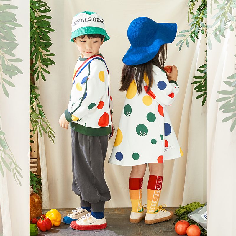 Boys' knitted sweatshirts  spring and autumn children's colorful dot tops girls' dresses sister and brother outfits princess skirts children's clothing