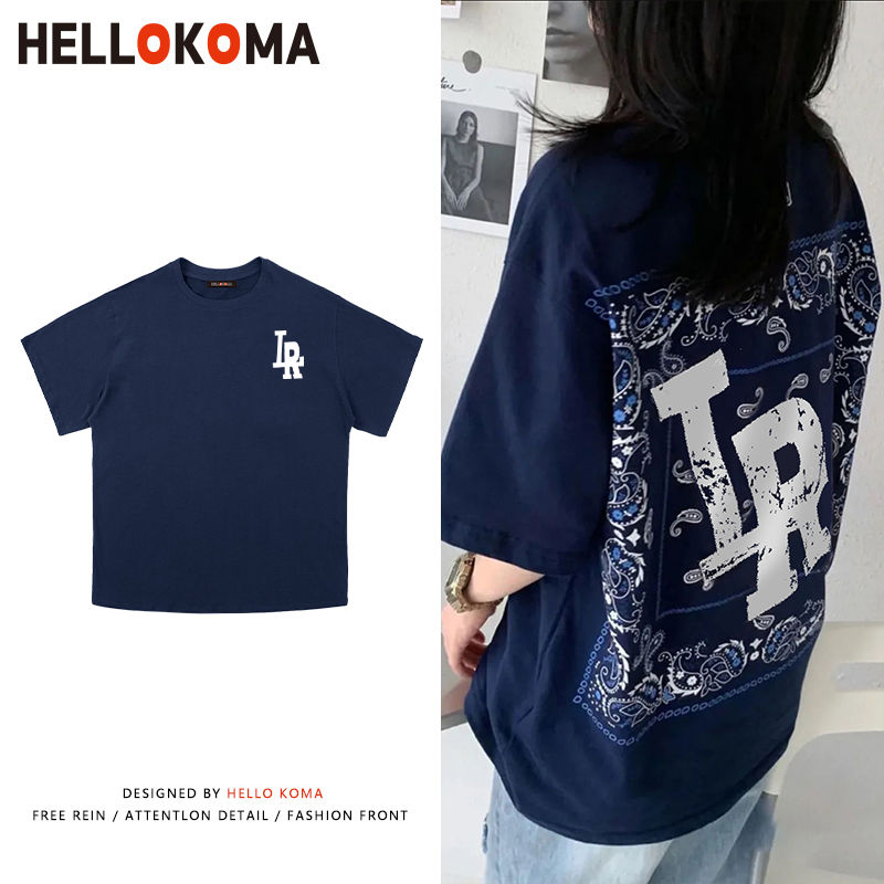 100% cotton original retro cashew nut flower short-sleeved T-shirt for men and women national tide loose oversize half-sleeved top