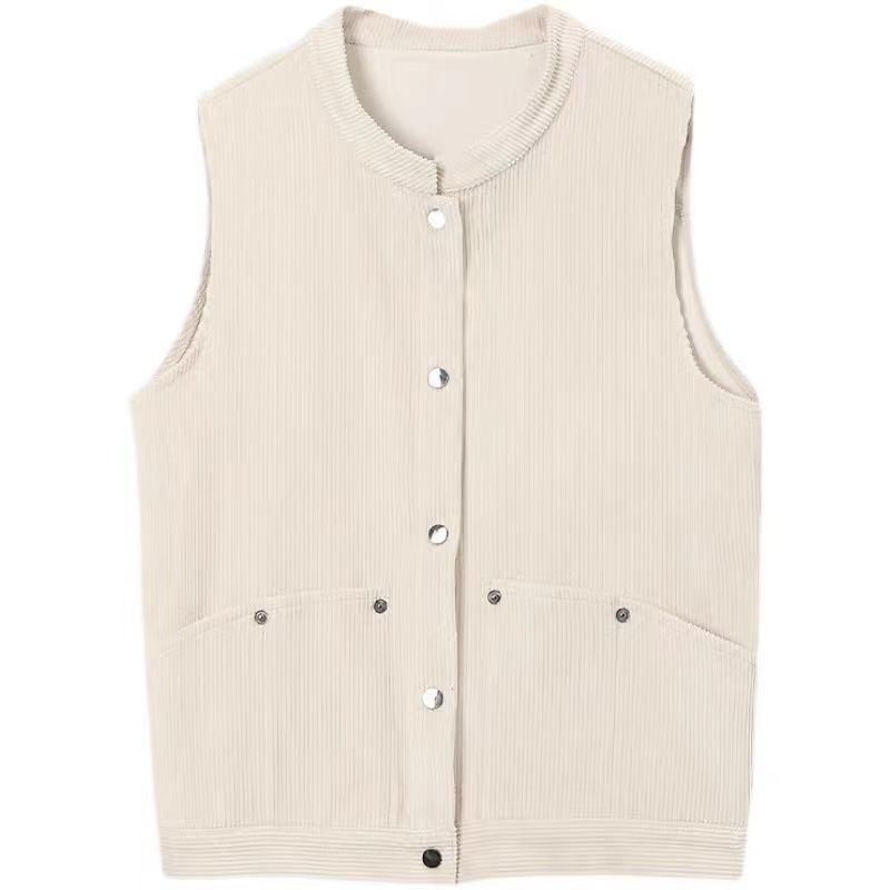 Corduroy Vest Women's Short Style  New Spring and Autumn Loose Casual Mother Wearing Horse Clip Round Collar Vest Cotton