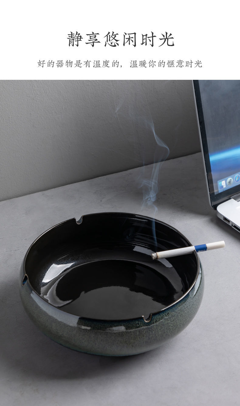 中式陶瓷烟灰缸带盖创意ins风个性潮流家用客厅办公室简约防飞灰