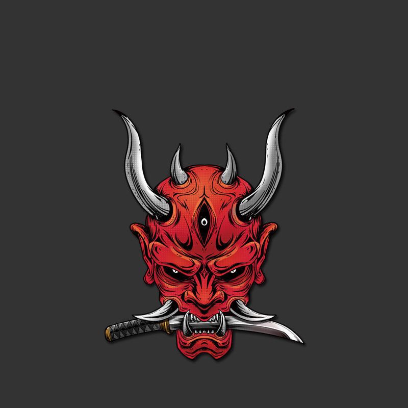 鬼武士车贴般若鬼武者面具汽车贴纸日系和风电动车摩托车划痕贴 虎窝拼