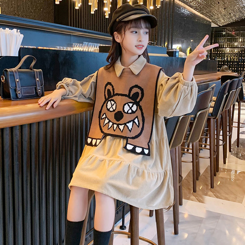 女童連衣裙春裝兒童裙子春秋款2022新款中大童洋氣馬甲女孩公主裙