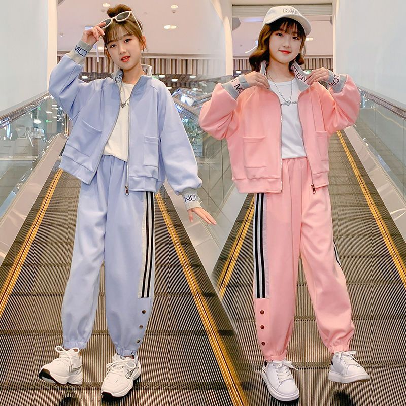 網紅女童秋裝運動套裝2022新款中大童兒童春秋洋氣女孩時髦兩件套