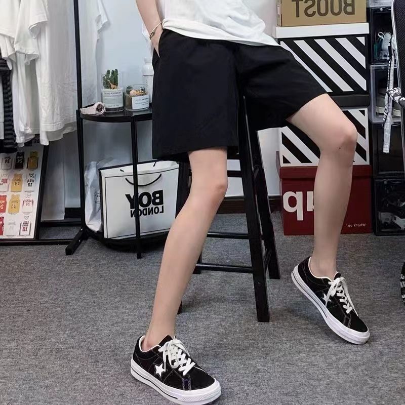 Black five-point casual sports shorts female students summer new Korean version of loose high waist slim Joker wide leg pants