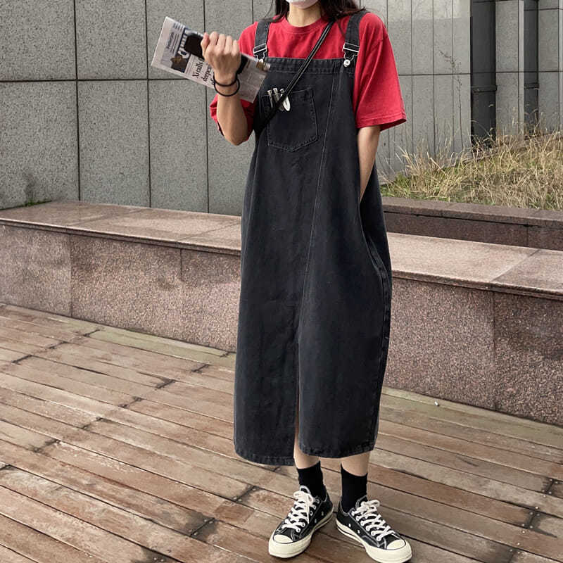 大碼裙子女裝春夏新款胖梨形身材mm牛仔背帶裙寬鬆顯瘦連衣裙長裙