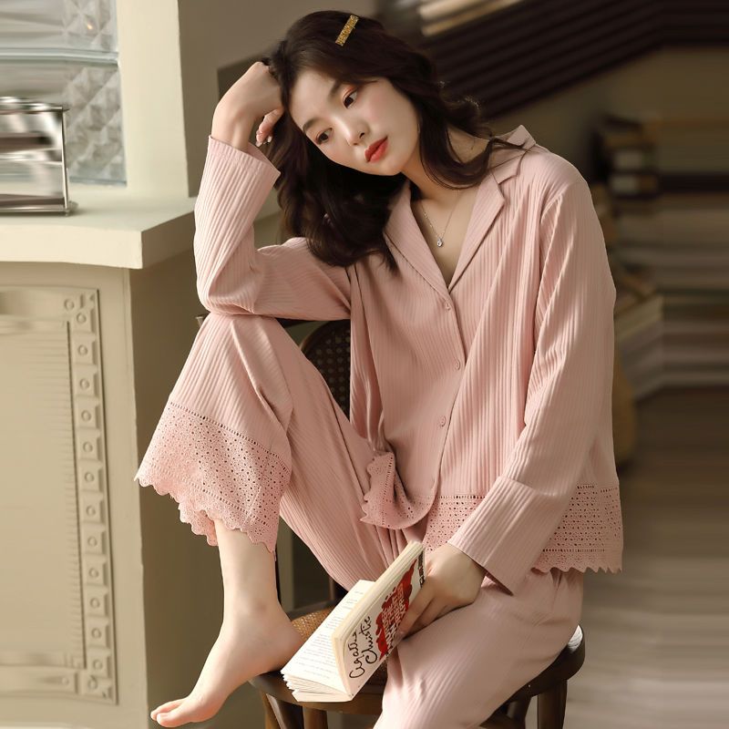 100% double-sided pure cotton pajamas women's spring and autumn long-sleeved large size Korean home service suit students summer confinement clothing winter