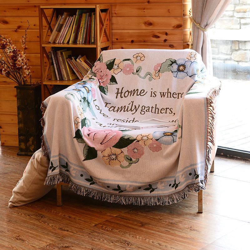 美式田园单人沙发巾垫纯棉线毯出口民族风蝴蝶挂毯盖巾装饰毯